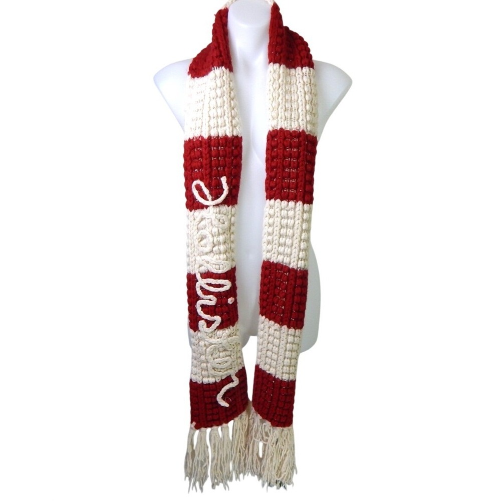 Hollister Vintage Y2K Scarf Striped Chunky Knit Wool Blend Fringe Logo Holiday